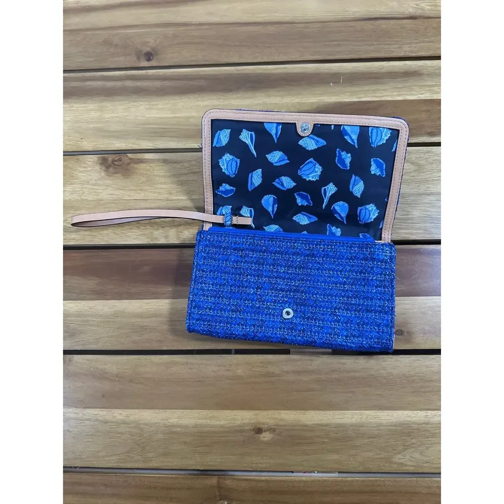 Vera Bradley Blue Raffia Sea Turtle Wallet Wristlet Clutch